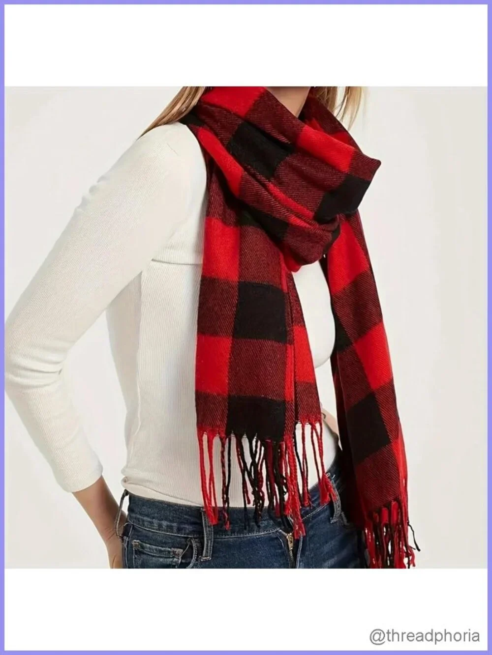 Classic Plaid Winter Scarf Soft Warm Cold Weather Shawl Wrap Tassel